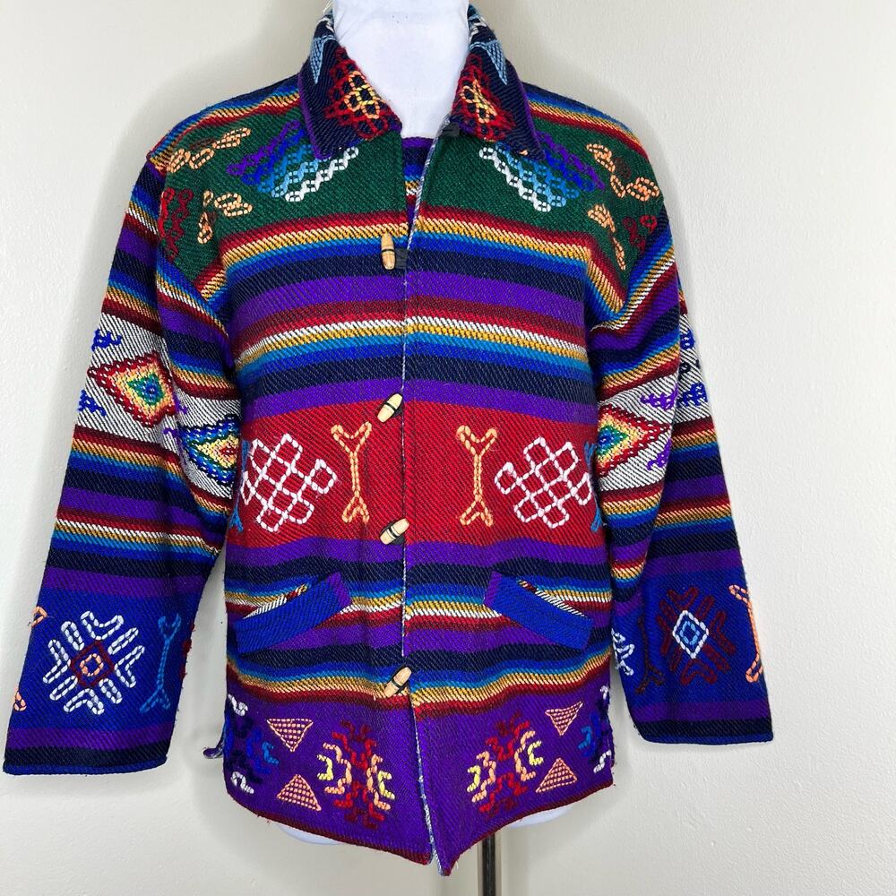 Vintage Navajo Blanket Jacket Small Unisex Southwestern Rainbow Flannel Tribal